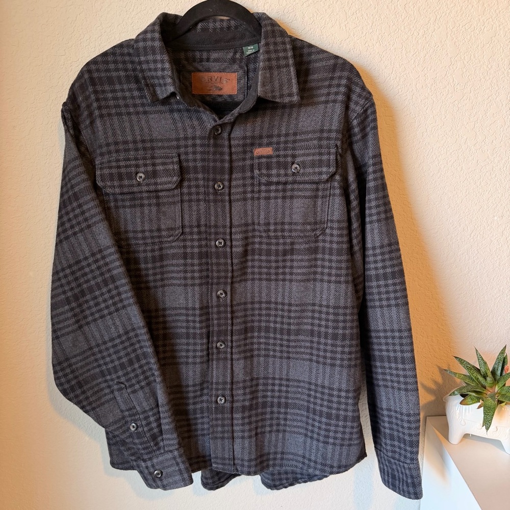 Orvis Men's Gray Plaid Flannel Shirt Long Sleeve Button Down
